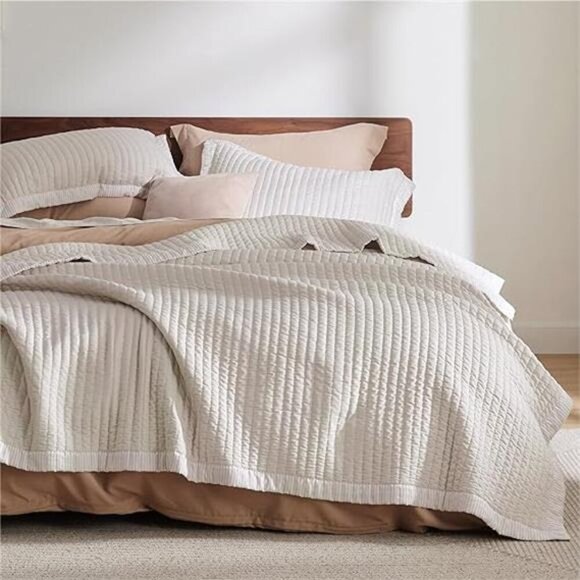Bone Bedspread Coverlet King Size - Lightweight Soft Quilt Bedding Set - Picture 8 of 8